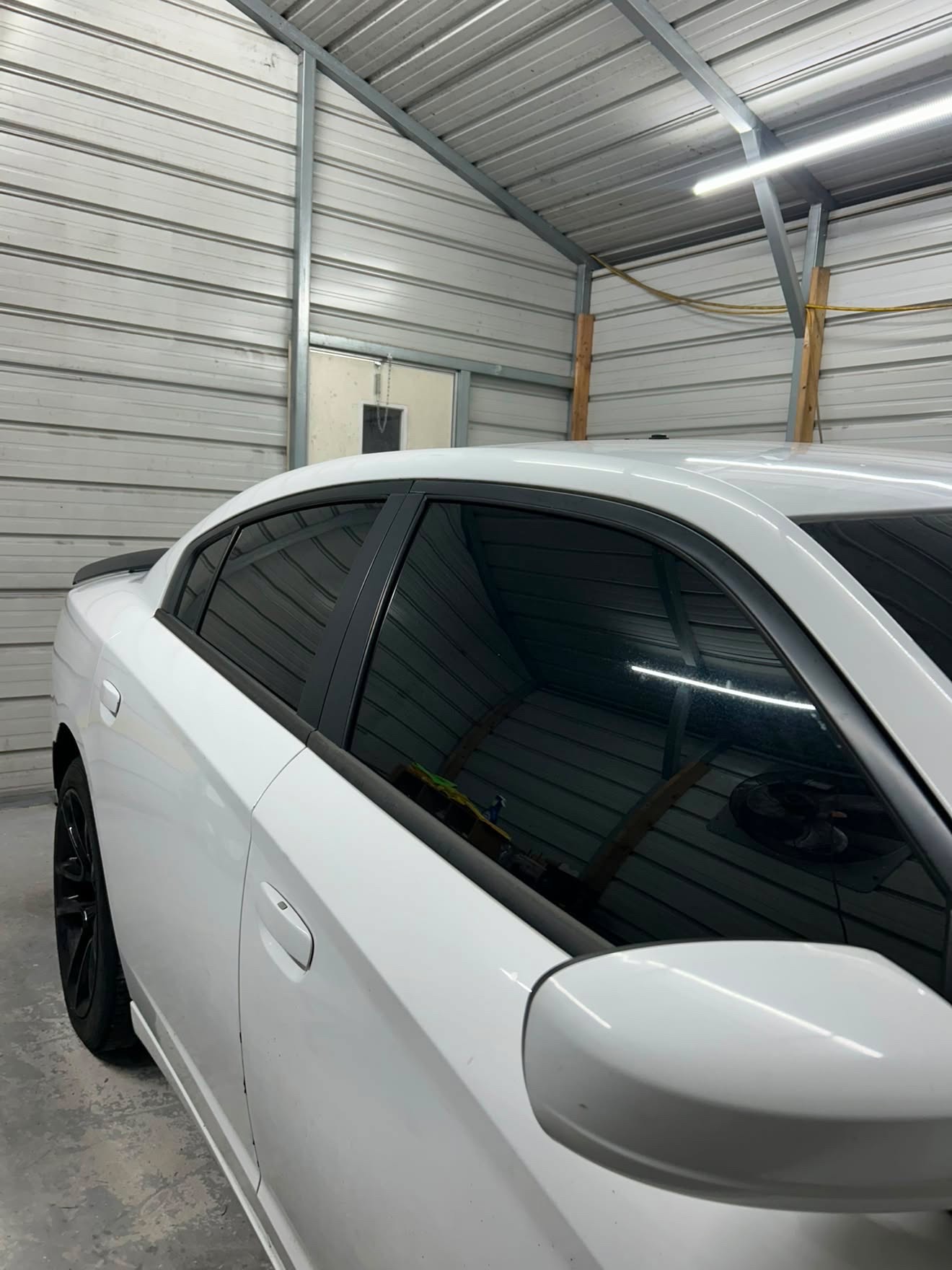 White Dodge Charger with dark tint